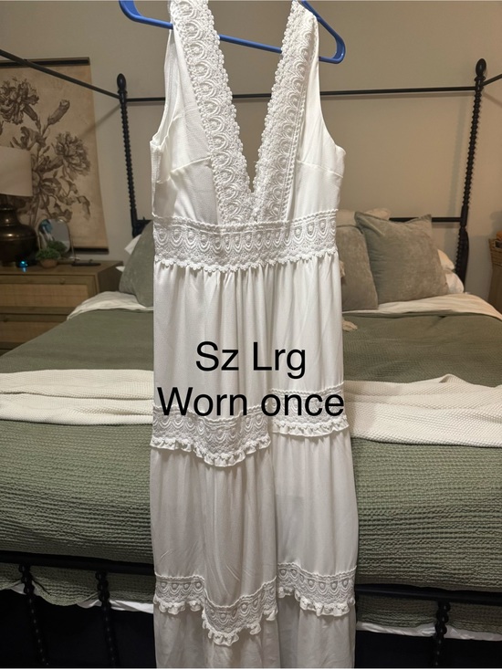 Dresses & Skirts - White Lace Trim Deep V Maxi Dress